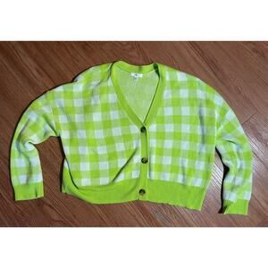 BP. Women’s Cropped Cardigan Sz 2X Green White Checkered Cotton Cottage Core
